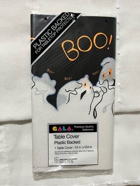 Vintage Halloween Table Cover 1990 USA Ghosts Boo! NWT 54" x 104” Plastic Back